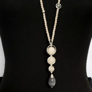 Vinage Millennial pink stone long necklace with grey stone accent.